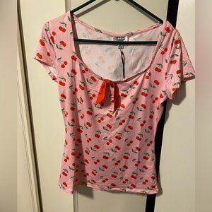 Unique Vintage Pink & Red Cherry Sweetheart Rosemary Top - M/6-8